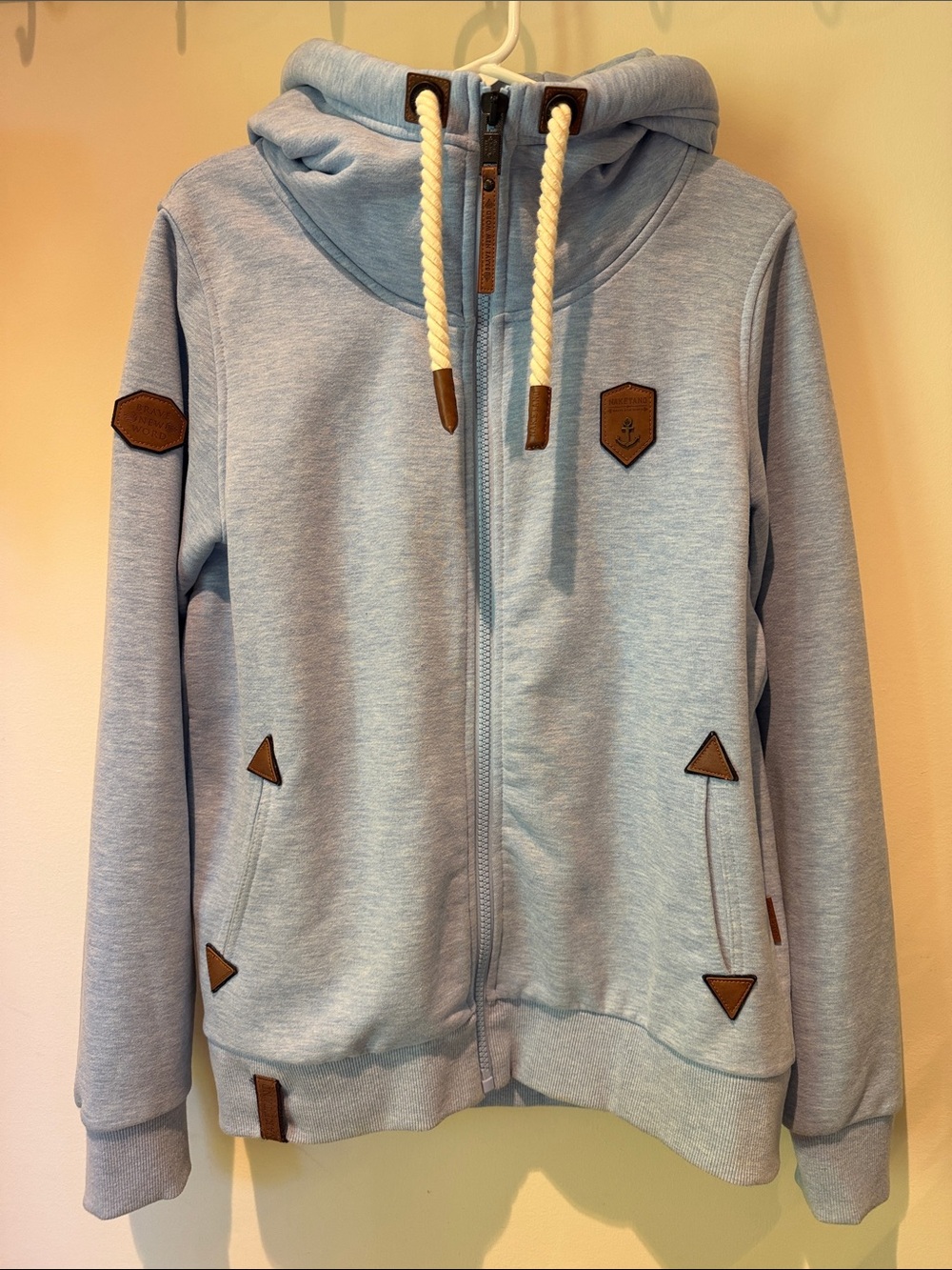 Naketano Light Blue Men's Hooded Zip-Up Sweatshirt with Rope Drawcords